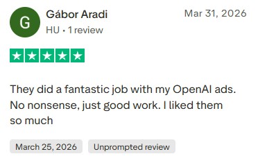 Five-star Trustpilot review from Gabor Aradi.